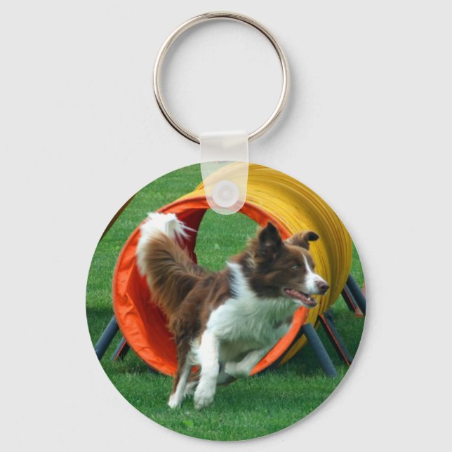 Brown Border Collie Agility Tunnel Key Ring (Front)