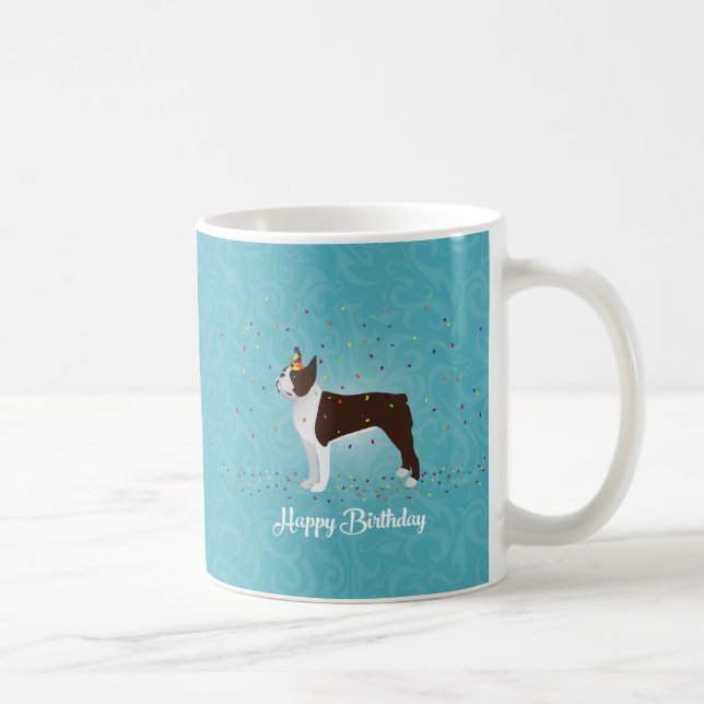 Brown Boston Terrier Birthday Design Coffee Mug (Right)