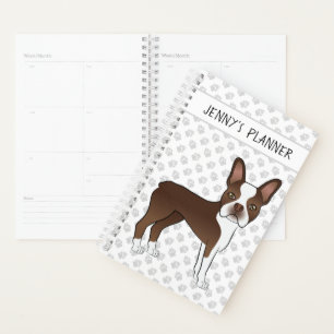 Brown Boston Terrier Cartoon Dog & Custom Text Planner