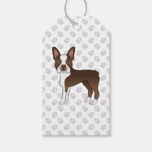 Brown Boston Terrier Cute Cartoon Dog & Paws Gift Tags