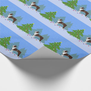 Brown Boston Terrier in Christmas Forest Wrapping Paper