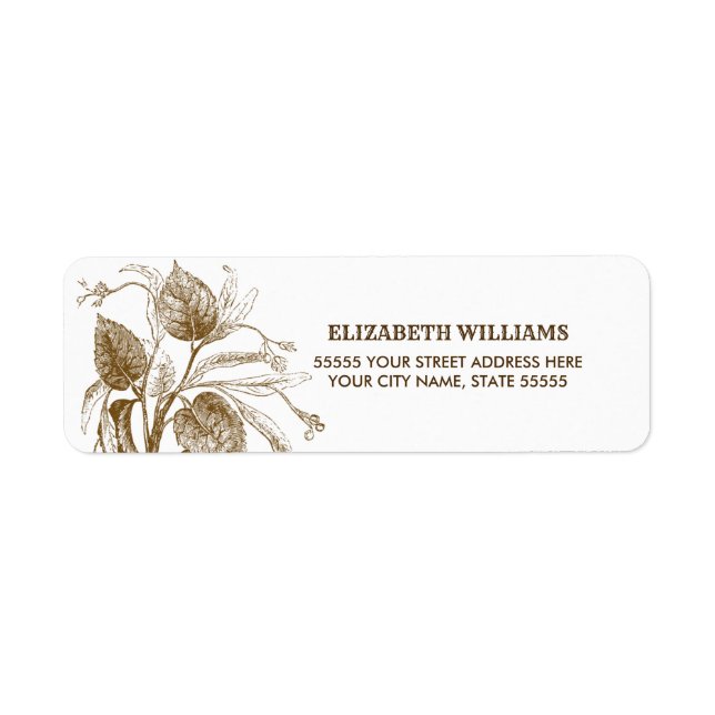 Brown Botanical Drawing Return Address Labels (Front)