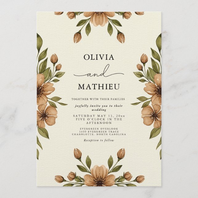 Brown Botanical Whimsy Wedding Invitation (Front)