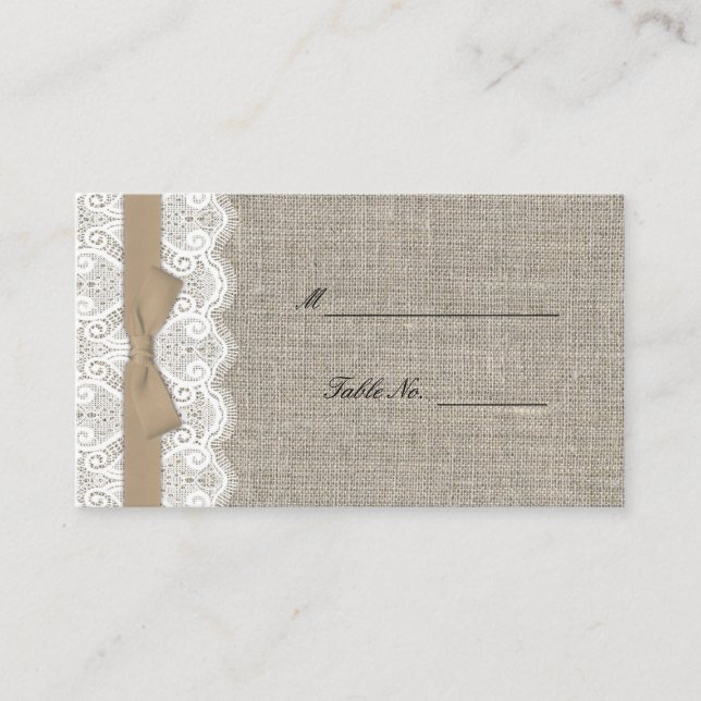 Brown Bow and Lace Reception Place Card (Front)