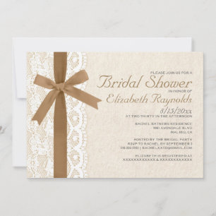 Brown Bow & Lace Bridal Shower Invitations