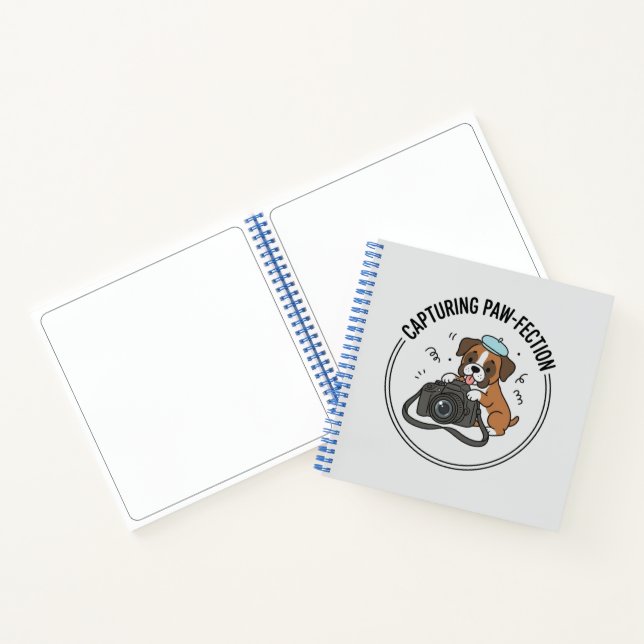 Brown Boxer Dog Camera Blue Beret Creative Artbook Notebook (Inside)