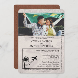 Brown Brazil Passport Wedding Invitation