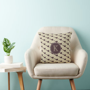 Brown Briar Pipe With Custom Initial Retro Cushion
