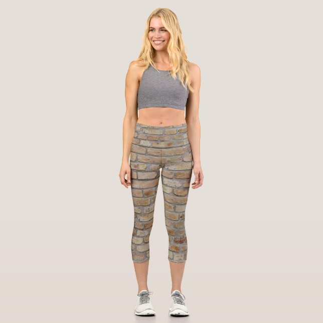Brown Brick Wall A Novelty Design  Capri Leggings (Front)