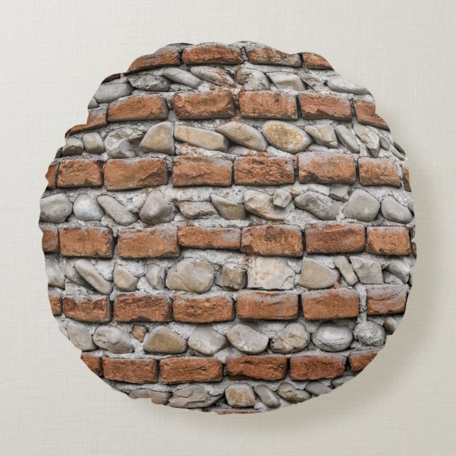 Brown bricks wall round cushion (Front)