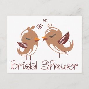 Brown Bridal Shower Lovebirds, Birds Invitation Postcard