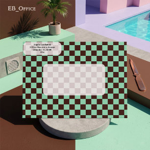 Brown & Bright Green Chequered Return Address Envelope