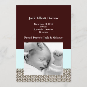 Brown Brocade & Seafoam Green Birth Announcements