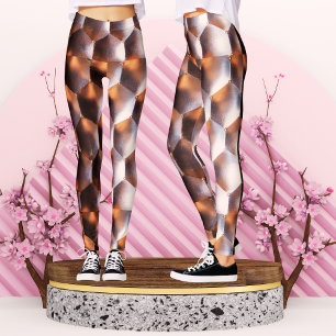 Brown Bronze Hexagon Abstract Geometric Pattern Leggings