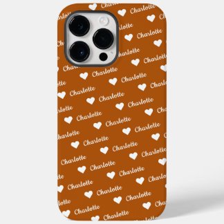 Brown Bronze Repeating Name Script Heart Case-Mate iPhone 14 Pro Max Case