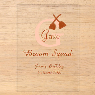 Brown broom Squad Birthday name peach monogram Acrylic Invitations