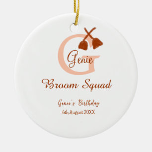 Brown broom Squad Birthday name peach monogram Ceramic Ornament