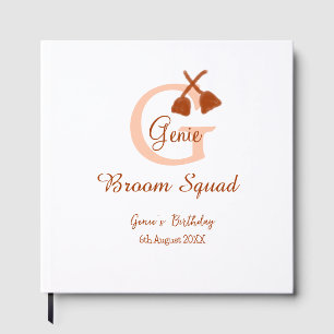 Brown broom Squad Birthday name peach monogram Guest Book