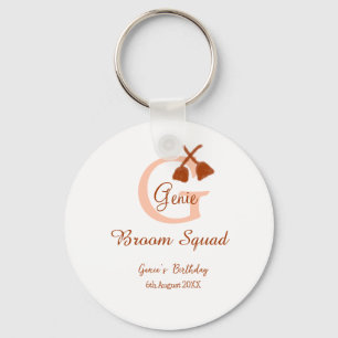 Brown broom Squad Birthday name peach monogram Key Ring