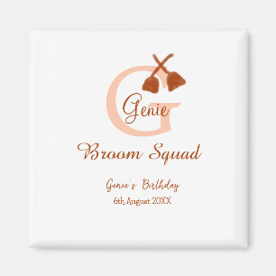 Brown broom Squad Birthday name peach monogram Magnet