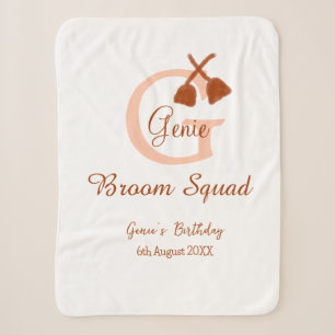 Brown broom Squad Birthday name peach monogram Sherpa Blanket
