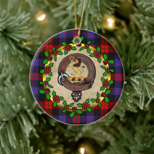 Brown/Broun Clan Badge & Tartan Personalised Xmas Ceramic Ornament