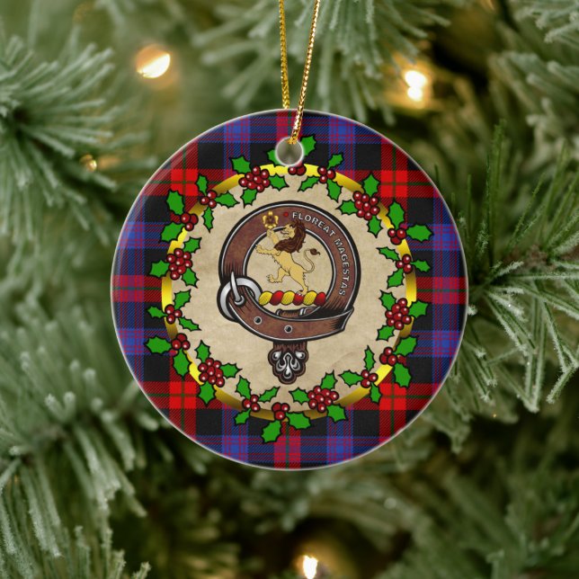 Brown/Broun Clan Badge & Tartan Personalised Xmas Ceramic Ornament (Tree)