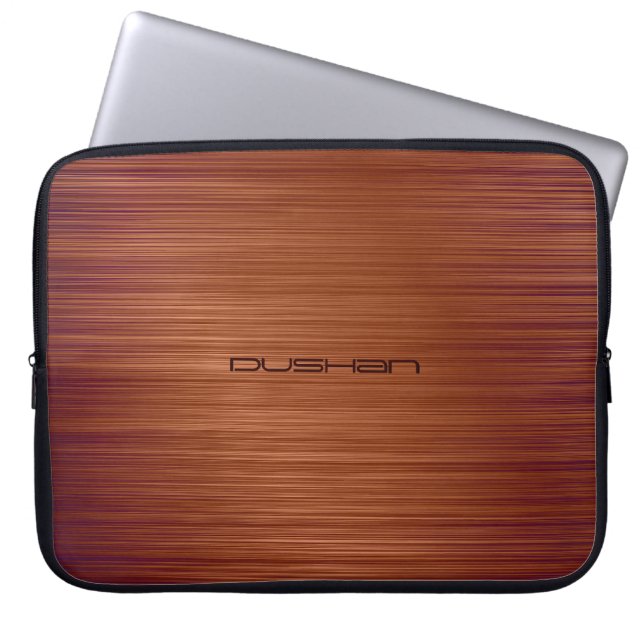 Brown Brushed Metal Pattern-Customisable Monogram Laptop Sleeve (Front)