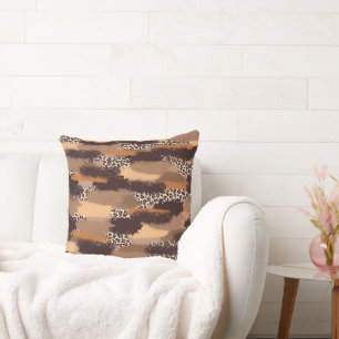 Brown Brushstroke Leopard Cushion