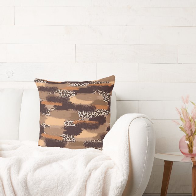 Brown Brushstroke Leopard Cushion (Couch)