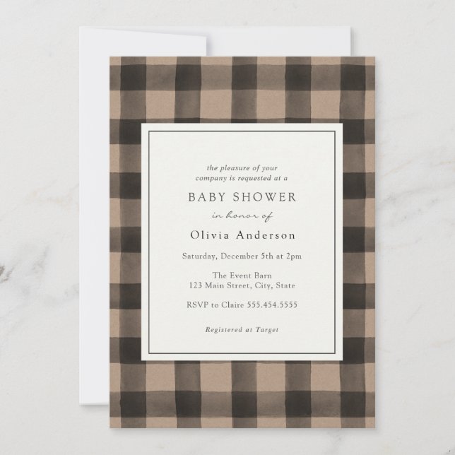 Brown Buffalo Plaid Baby Shower Invitation (Front)