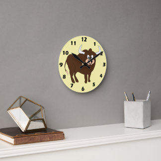 Brown Bull Design Round Clock