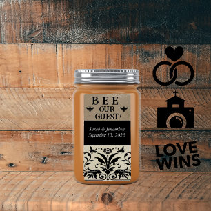 Brown Bumble Bee Damask Label