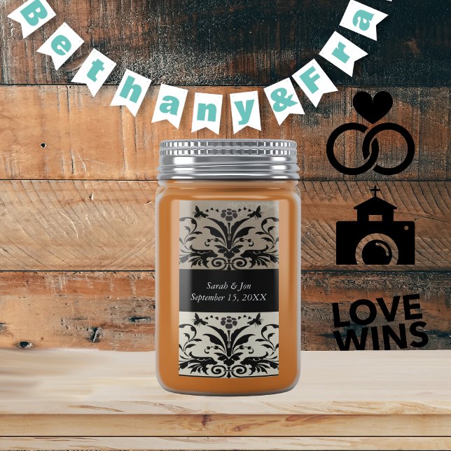 Brown Bumble Bee Damask Save the Date Label (Creator Uploaded)