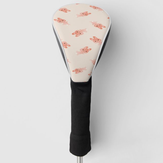 Brown bunnies on pink golf head cover (Front)