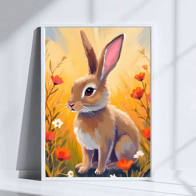 Brown Bunny Floral Field Animal Painting Art Poster (Creator Uploaded)