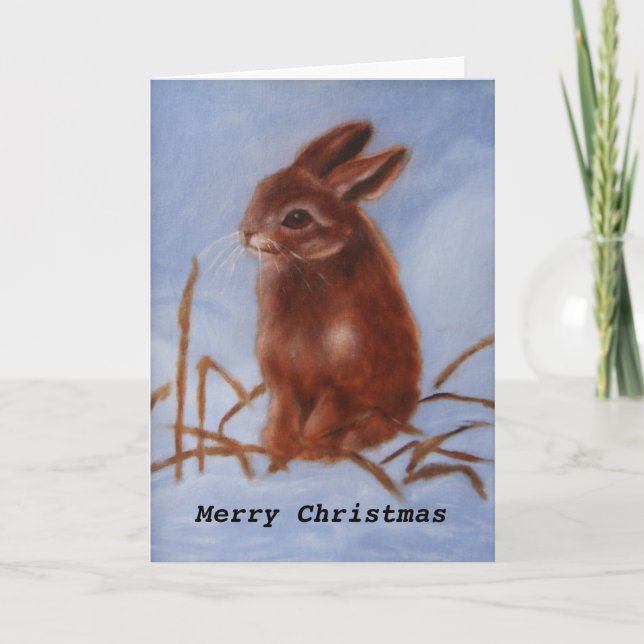 Brown Bunny In The Snow Holiday Card (Front)