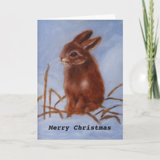 Brown Bunny In The Snow Holiday Card