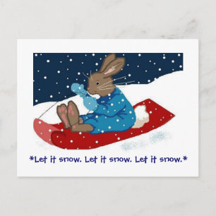Brown Bunny on Sled Holiday Postcard