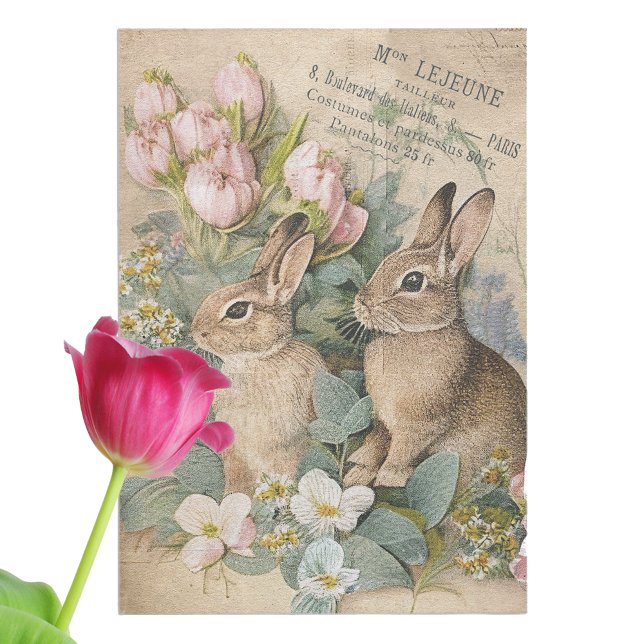 Brown Bunny Rabbit Floral Shabby French Decoupage  Tissue Paper (Creator Uploaded)