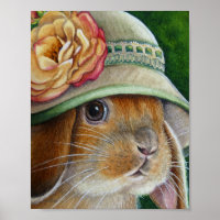 Brown Bunny Rabbit in Spring Bonnet Art 8x10