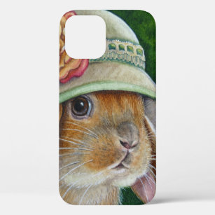 Brown Bunny Rabbit in Spring Bonnet Watercolor Art iPhone 12 Case