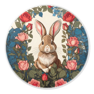 Brown Bunny Rose Garden Ceramic Knob