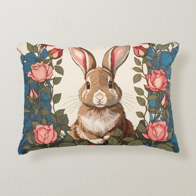 Brown Bunny Rose Garden Decorative Cushion (Front)