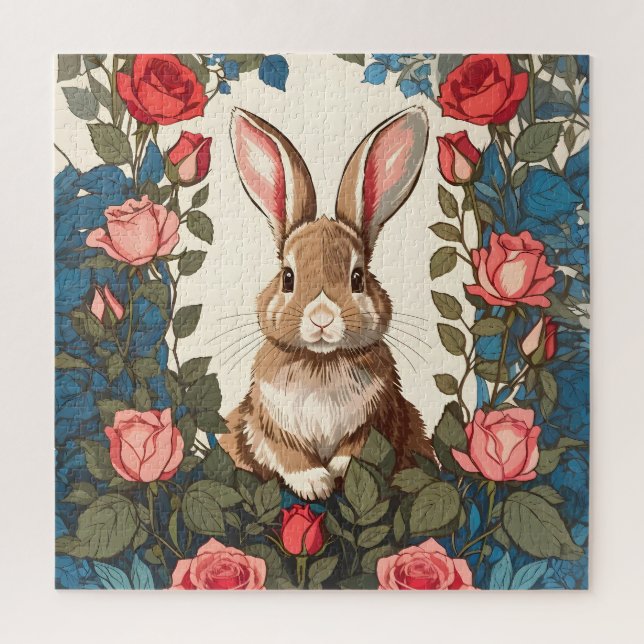 Brown Bunny Rose Garden Jigsaw Puzzle (Vertical)