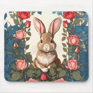 Brown Bunny Rose Garden Mouse Pad