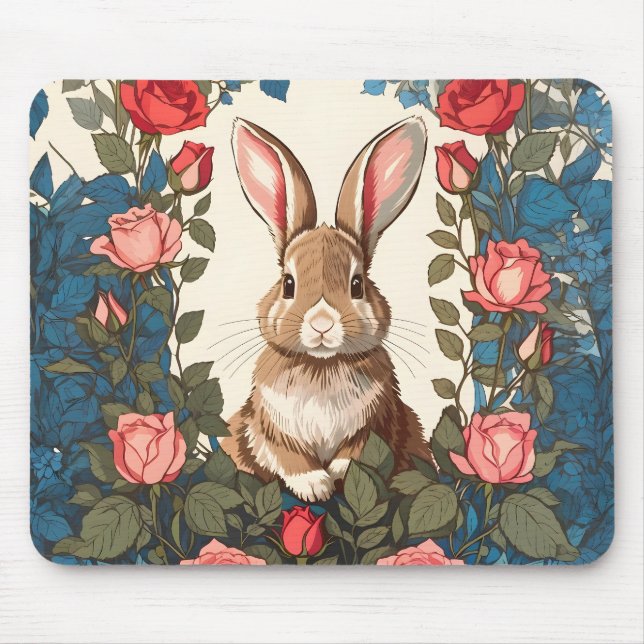 Brown Bunny Rose Garden Mouse Pad (Front)