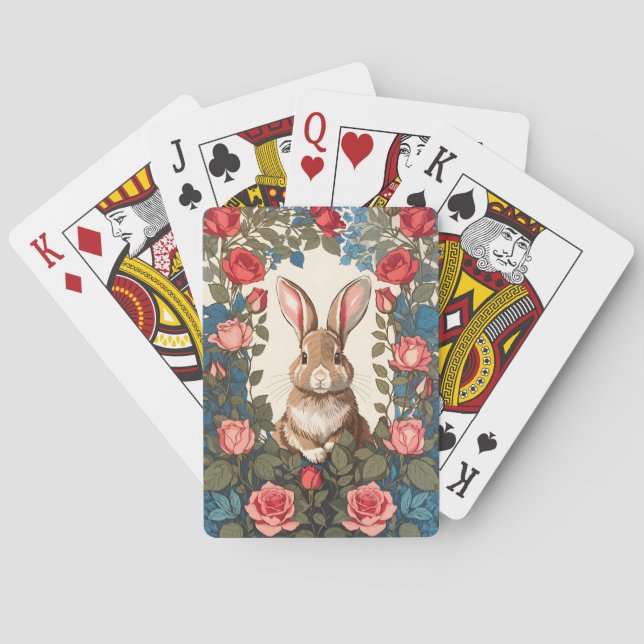Brown Bunny Rose Garden Playing Cards (Back)