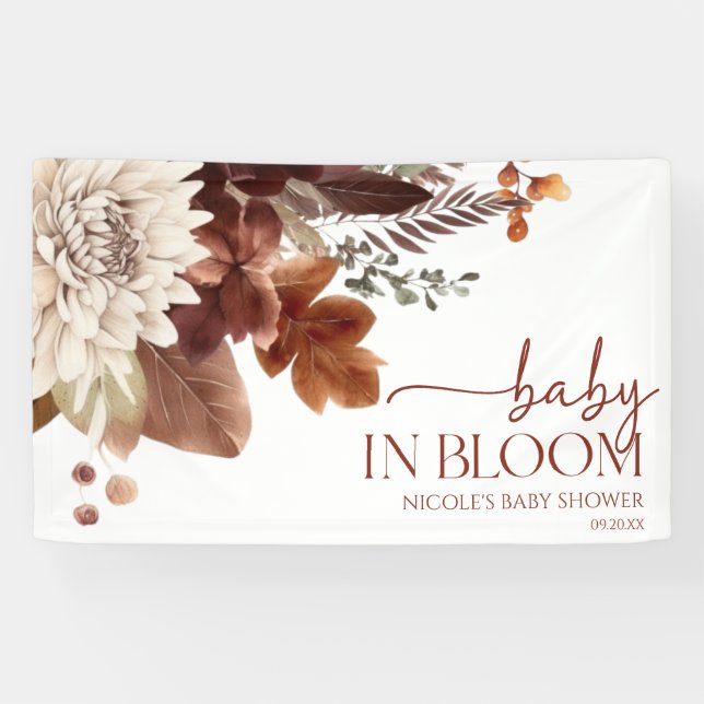 Brown Burgundy Baby In Bloom Floral Baby Shower Banner (Horizontal)