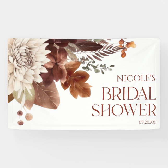 Brown Burgundy Fall In Love Floral Bridal Shower Banner (Horizontal)